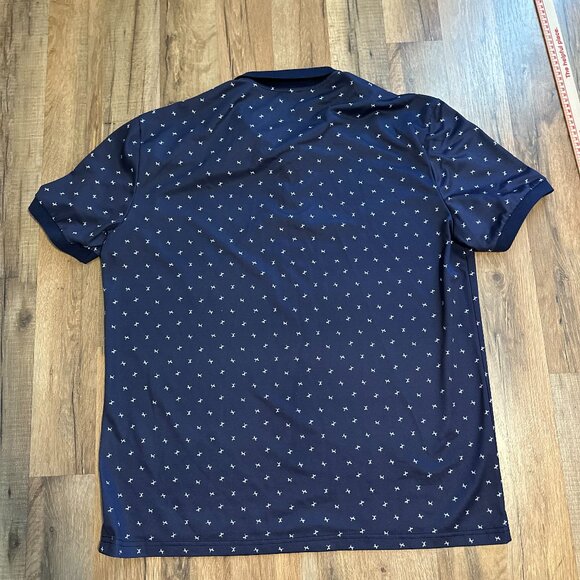 Men’s Navy Blue Polo Shirt Small White Print Short Sleeve Golf Casual Top Sz XL - Picture 1 of 6